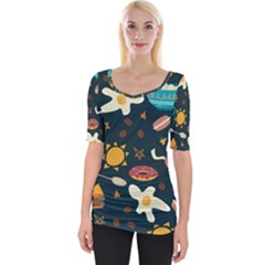 Seamless-pattern-with-breakfast-symbols-morning-coffee Wide Neckline T-Shirt