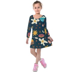 Seamless-pattern-with-breakfast-symbols-morning-coffee Kids  Long Sleeve Velvet Dress