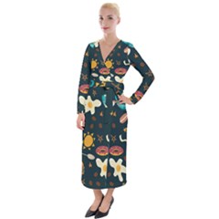 Seamless-pattern-with-breakfast-symbols-morning-coffee Velvet Maxi Wrap Dress