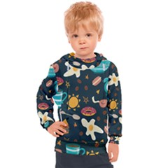 Seamless-pattern-with-breakfast-symbols-morning-coffee Kids  Hooded Pullover