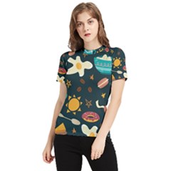 Seamless-pattern-with-breakfast-symbols-morning-coffee Women s Short Sleeve Rash Guard