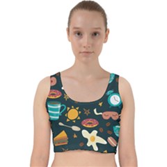 Seamless-pattern-with-breakfast-symbols-morning-coffee Velvet Racer Back Crop Top