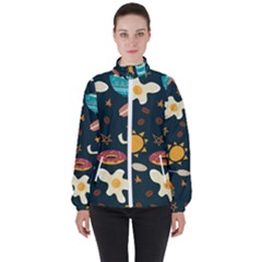 Seamless-pattern-with-breakfast-symbols-morning-coffee Women s High Neck Windbreaker