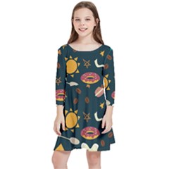 Seamless-pattern-with-breakfast-symbols-morning-coffee Kids  Quarter Sleeve Skater Dress