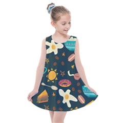 Seamless-pattern-with-breakfast-symbols-morning-coffee Kids  Summer Dress