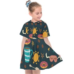 Seamless-pattern-with-breakfast-symbols-morning-coffee Kids  Sailor Dress