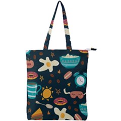 Seamless-pattern-with-breakfast-symbols-morning-coffee Double Zip Up Tote Bag