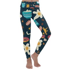 Seamless-pattern-with-breakfast-symbols-morning-coffee Kids  Lightweight Velour Classic Yoga Leggings by Ket1n9