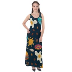 Seamless-pattern-with-breakfast-symbols-morning-coffee Sleeveless Velour Maxi Dress