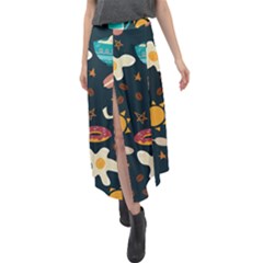 Seamless-pattern-with-breakfast-symbols-morning-coffee Velour Split Maxi Skirt by Ket1n9