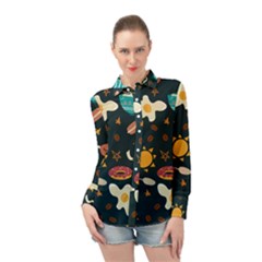 Seamless-pattern-with-breakfast-symbols-morning-coffee Long Sleeve Chiffon Shirt