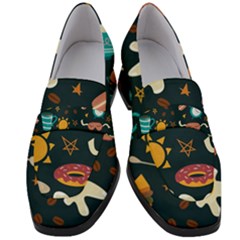 Seamless-pattern-with-breakfast-symbols-morning-coffee Women s Chunky Heel Loafers