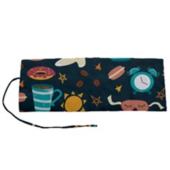 Seamless-pattern-with-breakfast-symbols-morning-coffee Roll Up Canvas Pencil Holder (S)