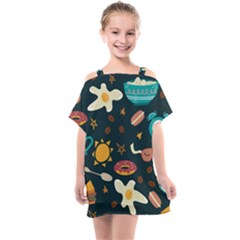 Seamless-pattern-with-breakfast-symbols-morning-coffee Kids  One Piece Chiffon Dress