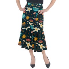 Seamless-pattern-with-breakfast-symbols-morning-coffee Midi Mermaid Skirt