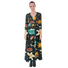 Seamless-pattern-with-breakfast-symbols-morning-coffee Button Up Maxi Dress