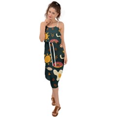 Seamless-pattern-with-breakfast-symbols-morning-coffee Waist Tie Cover Up Chiffon Dress