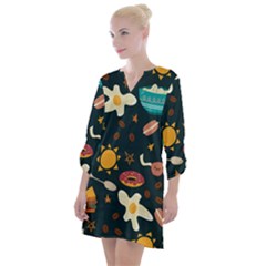 Seamless-pattern-with-breakfast-symbols-morning-coffee Open Neck Shift Dress