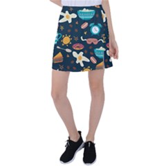 Seamless-pattern-with-breakfast-symbols-morning-coffee Tennis Skirt