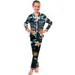 Seamless-pattern-with-breakfast-symbols-morning-coffee Kids  Satin Long Sleeve Pajamas Set