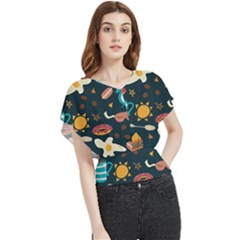 Seamless-pattern-with-breakfast-symbols-morning-coffee Butterfly Chiffon Blouse