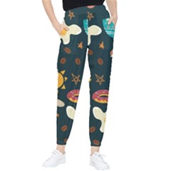 Seamless-pattern-with-breakfast-symbols-morning-coffee Women s Tapered Pants