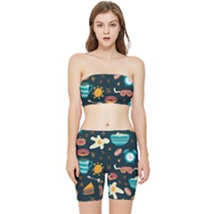 Seamless-pattern-with-breakfast-symbols-morning-coffee Stretch Shorts and Tube Top Set