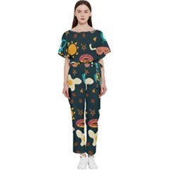 Seamless-pattern-with-breakfast-symbols-morning-coffee Batwing Lightweight Chiffon Jumpsuit