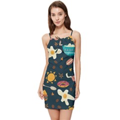 Seamless-pattern-with-breakfast-symbols-morning-coffee Summer Tie Front Dress