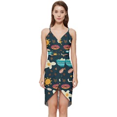 Seamless-pattern-with-breakfast-symbols-morning-coffee Wrap Frill Dress