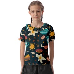 Seamless-pattern-with-breakfast-symbols-morning-coffee Kids  Frill Chiffon Blouse