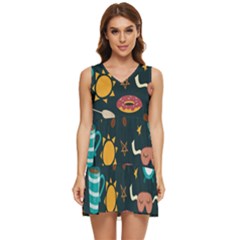 Seamless-pattern-with-breakfast-symbols-morning-coffee Tiered Sleeveless Mini Dress