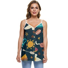 Seamless-pattern-with-breakfast-symbols-morning-coffee Casual Spaghetti Strap Chiffon Top