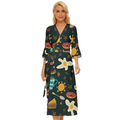 Seamless-pattern-with-breakfast-symbols-morning-coffee Midsummer Wrap Dress