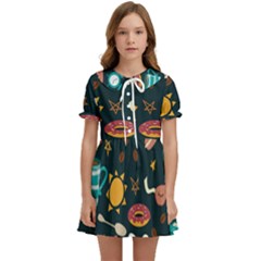 Seamless-pattern-with-breakfast-symbols-morning-coffee Kids  Sweet Collar Dress