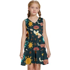 Seamless-pattern-with-breakfast-symbols-morning-coffee Kids  Sleeveless Tiered Mini Dress