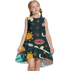 Seamless-pattern-with-breakfast-symbols-morning-coffee Kids  Frill Swing Dress