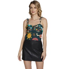 Seamless-pattern-with-breakfast-symbols-morning-coffee Flowy Camisole Tie Up Top