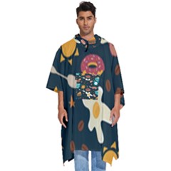 Seamless-pattern-with-breakfast-symbols-morning-coffee Men s Hooded Rain Ponchos