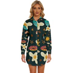 Seamless-pattern-with-breakfast-symbols-morning-coffee Womens Long Sleeve Shirt Dress