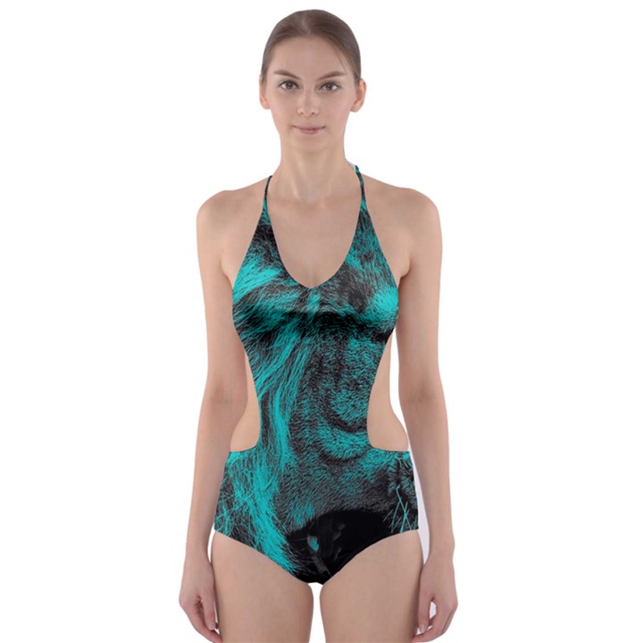 Angry Male Lion Predator Carnivore Cut-Out One Piece Swimsuit