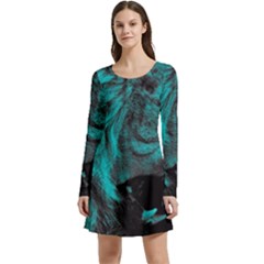 Angry Male Lion Predator Carnivore Long Sleeve Velour Skater Dress by Ndabl3x