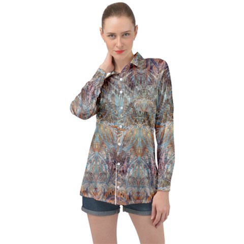 Pour Blend Long Sleeve Satin Shirt by kaleidomarblingart