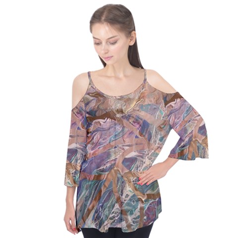 Blending Flows Flutter Sleeve T-shirt by kaleidomarblingart