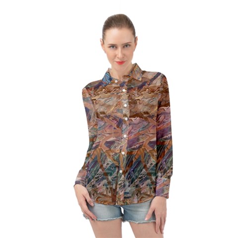 Blending Flows Long Sleeve Chiffon Shirt by kaleidomarblingart