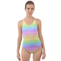 Cute Pastel Rainbow Stripes Cut-out Back One Piece Swimsuit by Ket1n9