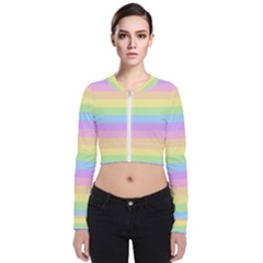 Cute Pastel Rainbow Stripes Long Sleeve Zip Up Bomber Jacket by Ket1n9