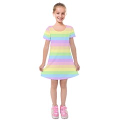 Cute Pastel Rainbow Stripes Kids  Short Sleeve Velvet Dress