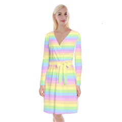 Cute Pastel Rainbow Stripes Long Sleeve Velvet Front Wrap Dress by Ket1n9