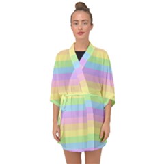 Cute Pastel Rainbow Stripes Half Sleeve Chiffon Kimono by Ket1n9